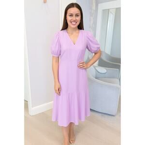 Anna Cate Myers Puff Sleeve Cotton Midi Dress in Periwinkle Purple | Size XS